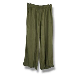 PINK Victoria's Secret Olive Green Wide Leg Drawstring Viscose Pants Size Large